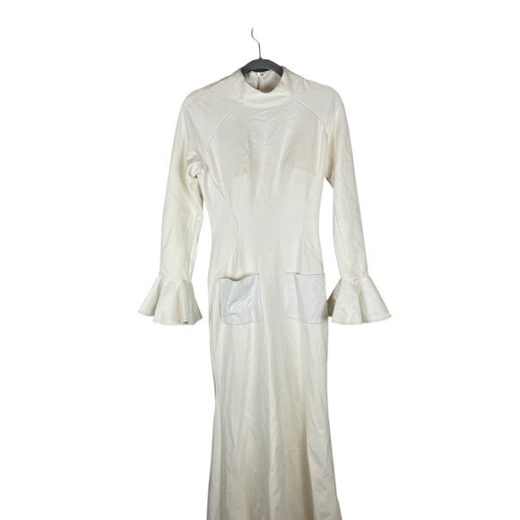 Jovani White Long Sleeve Ruffle Cuff Jumpsuit with Back Cutouts & ClaspSize  4